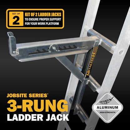 Metaltech Jobsite Series 3-Rung Ladder Jack 2-Pack E-LJ30P, Aluminum Jack for Scaffolding Extensions and Work Platforms, Scaffold, Masonry, Painting, and Roofing Tool for Job Site and Home Improvement - size: 2 Unit 3 Rung