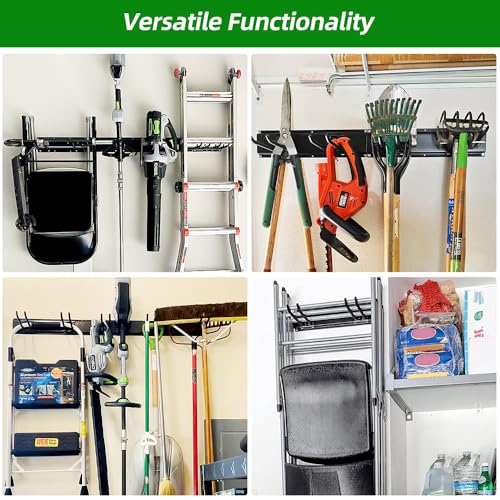 PIYILO Garage Organization, Garage Wall Organizer with 48 inches Rails and 6 Hooks, Tool Organizers Heavy Duty, Shovel Holder Wall Mount Max Load 360 LBS, Sturdy Garden Tool Rack for Folding Chairs - size: 48 inch 6-Hook