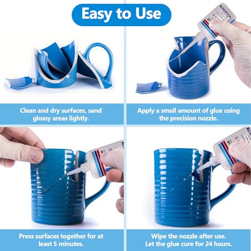 Super Glue for Porcelain and Pottery Repair with Anti Clog Cap. 6 x 1 fl oz,CA Glue - Clear Ceramic Repair Adhesivefor Dishes, Tiles, DIY Crafts, Quick Dry - style: Ceramic-Glue