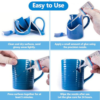 Super Glue for Porcelain and Pottery Repair with Anti Clog Cap. 6 x 1 fl oz,CA Glue - Clear Ceramic Repair Adhesivefor Dishes, Tiles, DIY Crafts, Quick Dry - style: Ceramic-Glue