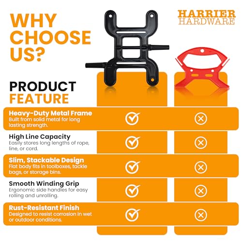 Harrier Hardware Trotline Winder, Black, Christmas Lights Catfish Line Reel & Cord Organizer