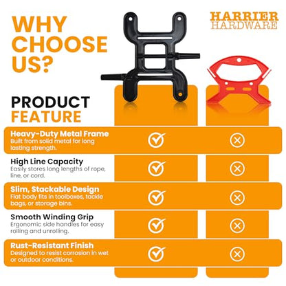 Harrier Hardware Trotline Winder, Black, Christmas Lights Catfish Line Reel & Cord Organizer
