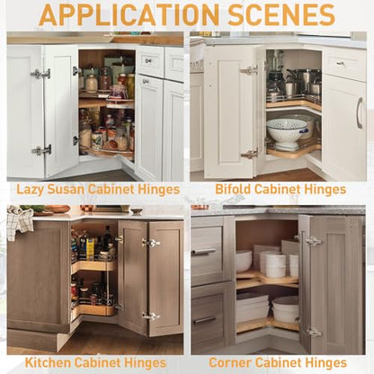 TamBee 135 Degree Cabinet Hinges, Lazy Susan Hinges for Corner Cabinets, Hidden Hinges for Kitchen Folded Doors - 3D Adjustment, Cupboard Hinges Replacement, Brushed Nickel 1 Pair - style: 135°