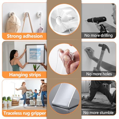 Strong Double Sided Tape Heavy Duty Widely, No Residue Clear Double Sided Mounting Tape,Two Sided Adhensive Nano Tape for Walls,Carpet,Posters,Dorm Room Essentials Teacher Must Haves - size: 1.97“ x 9.84’