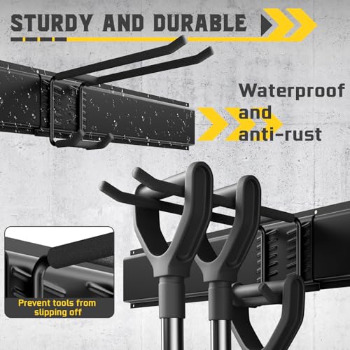 48" Garage Tool Organizer Wall Mount, 660lbs Heavy Duty Steel Garden Tool Storage Rack with 9 Adjustable Hooks for Yard, Shed, Garage (3 Racks, 9 Hooks, 2 Straps) - size: 48inch