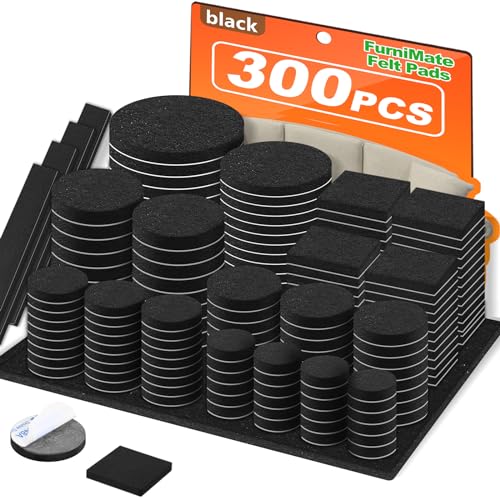 Felt Furniture Pads 300 Pieces, Furniture Pads for Hardwood Floors, Felt Pads for Chair Legs Furniture, Floor Protectors for Furniture Black - size: 300pcs Black New