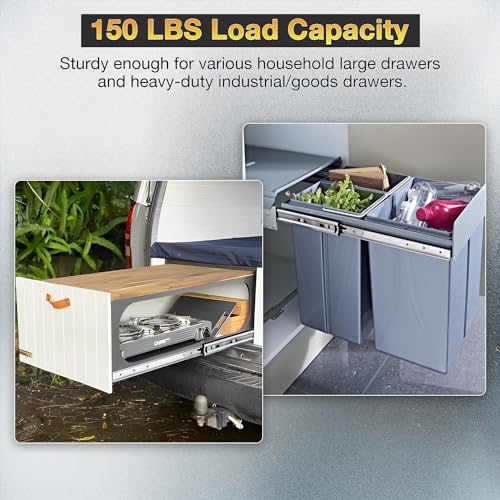 YENUO Heavy Duty Drawer Slides Full Extension Side Mount 12 14 16 18 20 22 24 26 28 30 32 34 36 40 Inch Metal Rails Track Guide Glides Runners 150 Lbs 1 Pair (Without Lock, 14 inch) - size: 14 Inch