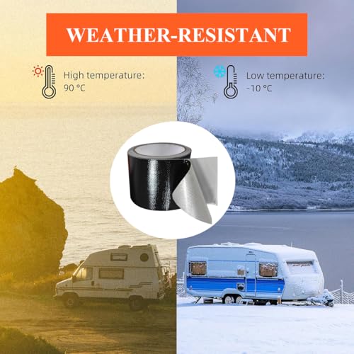 Waterproof Tape Heavy Duty, Tear Resistant Adhesive Tape for Outdoor Repair, Strong Duct Tape for Canvas, Tarp, Tent, Boat Cover, Awning, Vinyl, Plastic - All Weather UV Resistant Patch Kit, Black - color: Black