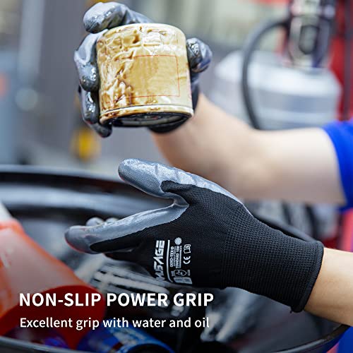 Manusage Safety Work Gloves, Premium Nylon Black Seamless Knit Glove with Nitrile Coated Smooth Grip on Palm & Fingers, Lightweight, Breathable, Machine Washable, Size XXL, 6-Pairs - color: Black, size: XX-Large, style: 6 Pairs