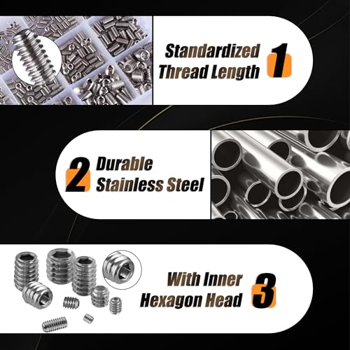 2030PCS Set Screws Assortment Kit, 35Sizes Metric & SAE Stainless Steel Screws, Allen Head Socket Hex Grub Set Screws for Bathroom Fixtures, Towel Bar (M2-M8, 1/8"-40 to 5/16"-18) - size: 2030PCS 35Size
