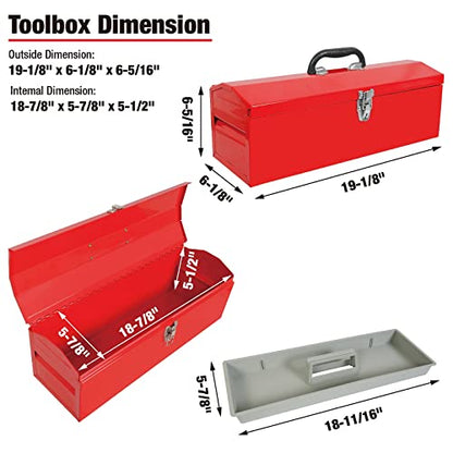 BIG RED ATB212R Torin 19" Steel Portable Tool Box Hip Roof Style Tool Box Organizer with Metal Latch Closure and Removable Storage Tray, Red - style: 19 inch steel toolbox