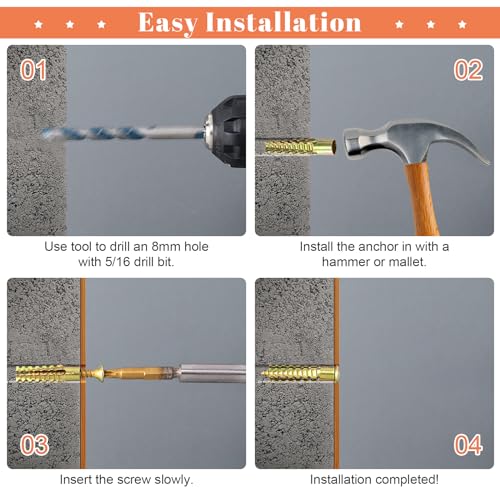 HINZIC 22 Set Steel Wall Anchors with Screws (#51-4/7), Loose Hinge Hole Repair Kit, Heavy Duty Steel Wall Anchors for Hollow-Wall, Wooden, Concrete Wall (7x33mm) - size: #5×1-4/7