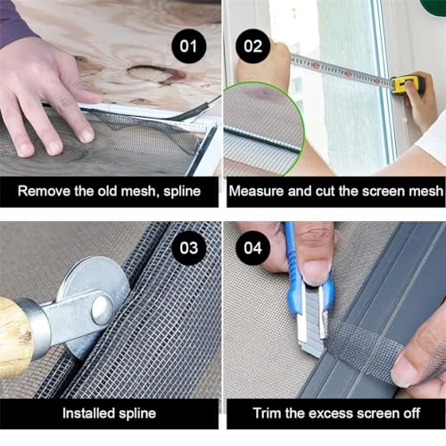 Pet Proof Window Screen Replacement Adjustable Fiberglass Screen Repair Kit 47.2 x 98.4 Inch Insect Screen Net Sliding Mesh Roll for Door Patio Porch Windows