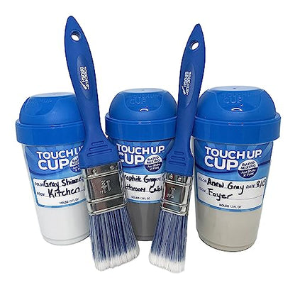 Touch Up Cup Paint Storage Containers and Paint Brushes for Touch Ups, Home Improvement, 3 Plastic Painting Cups with Lids, 2 Brushes, As Seen On Shark Tank Products - style: 3 Cups + 2 Brushes