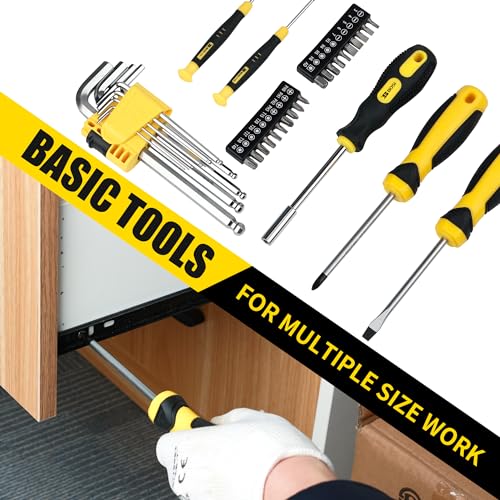 142 PCS Tool Set, Home Repairing Tool Kit with 13-Inch Wide Mouth Open Storage Tool Bag, Portable Home Tool Kit Including Hammer, Screwdriver, and Household Tools