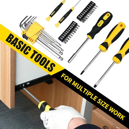 142 PCS Tool Set, Home Repairing Tool Kit with 13-Inch Wide Mouth Open Storage Tool Bag, Portable Home Tool Kit Including Hammer, Screwdriver, and Household Tools