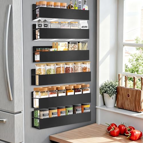 SMRCAD Magnetic Spice Rack for Refrigerator, 6pack Magnetic Shelf for Fridge Space Saving Seasoning Organizer for Kitchen storage Any Metal Surface No Drilling Needed (6pack-Black) - color: 6pack-Black