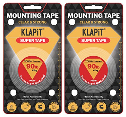KLAPiT Super Tape Clear Double Sided Heavy Duty Adhesive 40in Enhanced Nano Technology Waterproof Mounting Tape Holds 90 lbs 2.28lb per Inch - style: 2 Packs