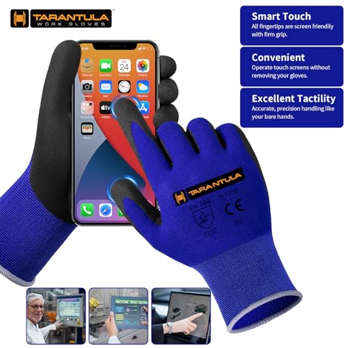 Tarantula Safety Work Gloves with Micro Foam Nitrile Coated, Seamless Knit Nylon Safety Gloves for Men and Women with Touch Scree,Home Improvement,Ideal for Light Duty Work,12 Pairs Large - size: Large(pack of 12)