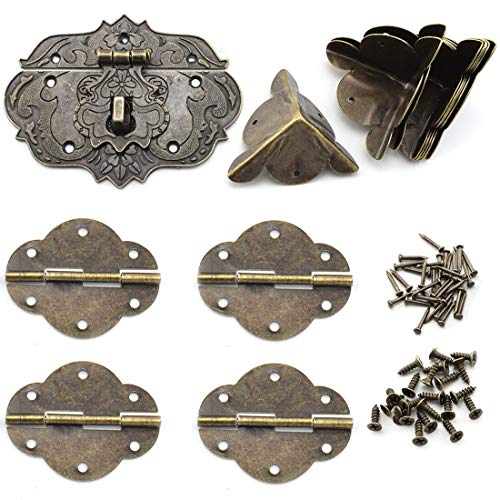 SDTC Tech Antique Latch Hasp Hinges and Corner Protectors Kit for DIY Jewelry Box Cabinet Suitcase Toolbox etc. - color: 7657 petal edge