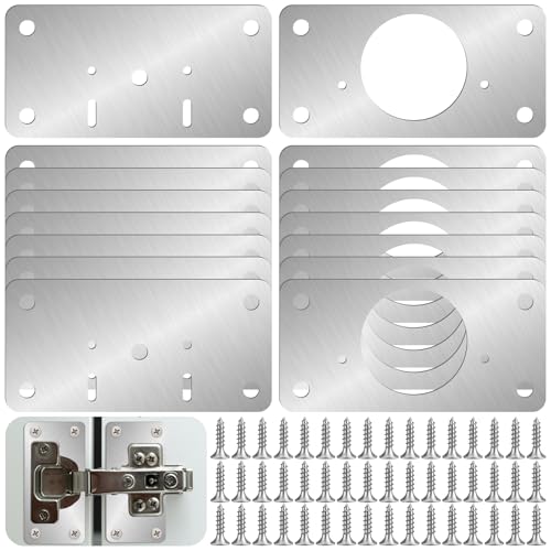 Ptwola 60PCS Cabinet Hinge Repair Plate Kit Durable Stainless Steel Door Hinge Fixing Plates Bracket Rust Resistant Board with Mounting Screws Easy Installation for Kitchen Cupboard Locker Furniture