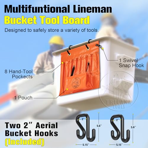 Lineman Tool Board, Aerial Apron, Bucket Truck Tools Organizer with Over 16 Pockets, Tool Organizer for Bucket Trucks and Lineman, Includes Two 2” Bucket Hooks - size: 8 Pockets