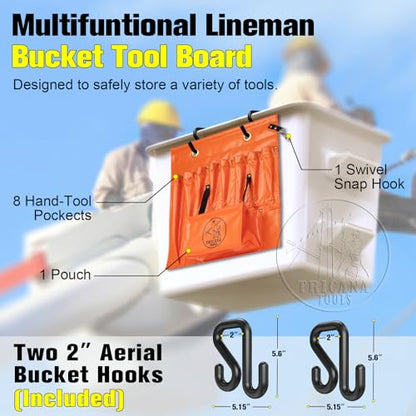 Lineman Tool Board, Aerial Apron, Bucket Truck Tools Organizer with Over 16 Pockets, Tool Organizer for Bucket Trucks and Lineman, Includes Two 2” Bucket Hooks - size: 8 Pockets