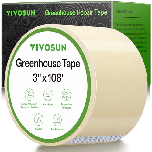 VIVOSUN Greenhouse Repair Tape, 6.3 mil 3" x 108' Weatherproof Clear Poly Patch Tape, Heavy Duty Greenhouse Sheeting Coverings Film Tape for Plastic Sheeting and Tents - size: 3”x108’