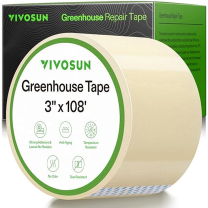 VIVOSUN Greenhouse Repair Tape, 6.3 mil 3" x 108' Weatherproof Clear Poly Patch Tape, Heavy Duty Greenhouse Sheeting Coverings Film Tape for Plastic Sheeting and Tents - size: 3”x108’