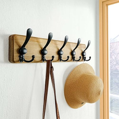 Dseap Coat Rack Wall Mount - Heavy-Duty Robust Barnwood-Style Wooden Wall Coat Hanger Hook Rail with 5 Triple Hooks for Winter Coats Hat Jacket Clothing, Weathered Brown & Black, Pack of 2 - color: Weathered Brown & Black, size: L=17.4"