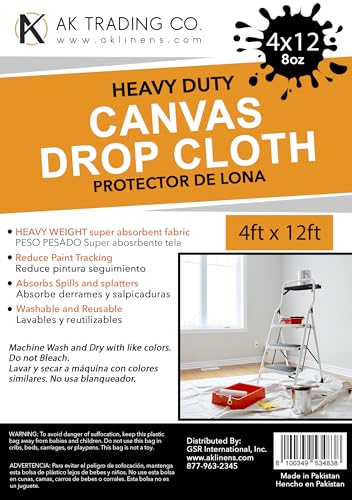AK Trading CO. Heavy Duty Canvas Drop Cloth, Painters Drop Cloth for Furniture & Floor Protection with Sturdy Double Stitched Edges (4 ft x 12 ft) - size: 4 ft x 12 ft