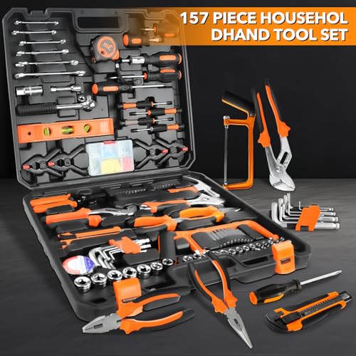 Home Tool Kit 157PCS Basic Household Auto Repair Tool Set Car Toolbox General Hand Tool Kit for Home Men Women DIY with Plastic Toolbox Storage Case Pliers Wrench Combination - color: GJX157S
