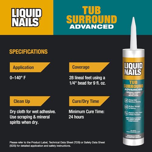 Liquid Nails 10 oz Tub Surround Interior/Exterior Advanced Construction Adhesive - size: 10 Ounce, style: Tub Surround Advanced