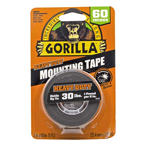 Gorilla - Heavy Duty Double Sided Mounting Tape; Weatherproof; 1" x 60"; Black; (Pack of 8) - size: 8 Pack