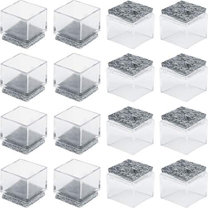 Anwenk 1''x1" Square Chair Leg Floor Protectors with Felt Pads 1inch 1 in Square Table Leg Protectors Chair Leg Caps Small, 16Pack,Clear - color: 16pack 1"x1"feltpad