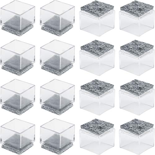Anwenk 1''x1" Square Chair Leg Floor Protectors with Felt Pads 1inch 1 in Square Table Leg Protectors Chair Leg Caps Small, 16Pack,Clear - color: 16pack 1"x1"feltpad