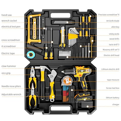 117-Piece Tool Kit with 20V Cordless Drill Mechanic Tool Set for Home & Auto Repair Toolbox Storage Case Perfect for Men, DIYers, Handymen