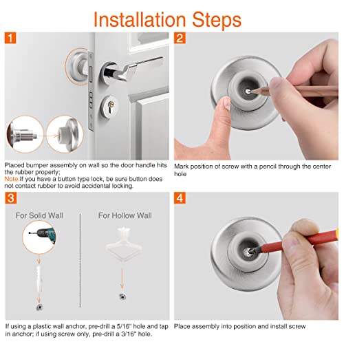 Concave Wall Door Bumper Stop Brushed Satin Nickel – 2-1/2” Outside Diameter Stainless Steel Cover with 1-1/8” Gray Rubber Bumper – Easy to Install with Screw - color: Concave-Satin Nickel, size: 1 Pack