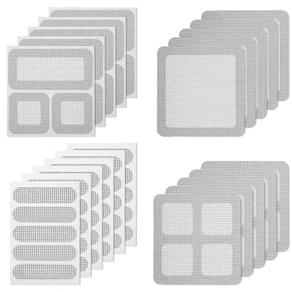 Sibba 20 Sheets Window Screen Patches Repair Kit, 4 Sizes Black Self-Adhesive Screen Patch Repair Kit for Mesh Screens Door, Strong Adhesive Fiberglass Screens Repairs Tape for Mesh Window Drain Holes