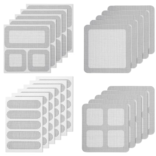 Sibba 20 Sheets Window Screen Patches Repair Kit, 4 Sizes Black Self-Adhesive Screen Patch Repair Kit for Mesh Screens Door, Strong Adhesive Fiberglass Screens Repairs Tape for Mesh Window Drain Holes