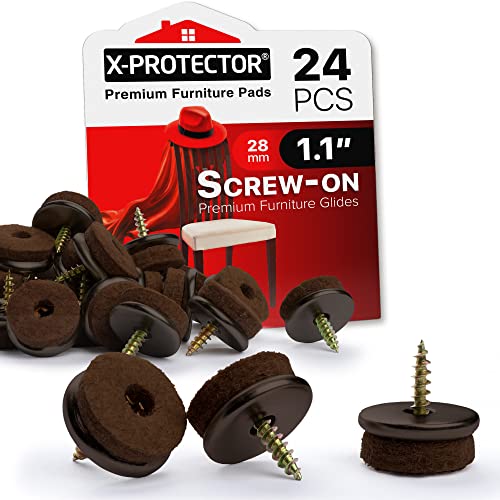 Screw-On Felt Furniture Pads X-Protector 24 PCS - 1.1” Chair Leg Floor Protectors for Hardwood Floors - Premium Chair Glides - Brown Floor Protectors for Chairs - The Best Furniture Sliders! - size: 1.1"