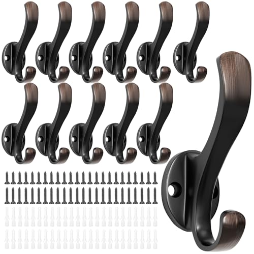 Coat Hooks Heavy Duty - Anti-Rust Oil Rubbed Bronze Towel Hook Decorative Wall Hooks for Hanging Towel, Robe, Scarf, Bathroom Entryway Cubicle Closet Mudroom Garage (12 Pack-Vintage) - color: 12 Pack-Vintage