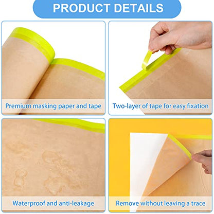 MyLifeUNIT Masking Paper, Automotive Masking Paper Roll with Tape for Painting Protection Covering (2 Rolls, 24 inch x 50 feet) - size: 24 inch x 50 feet