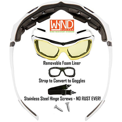 Large Motorcycle Riding Glasses Extreme Sports Wrap Sunglasses - color: White | Yellow Night Driving