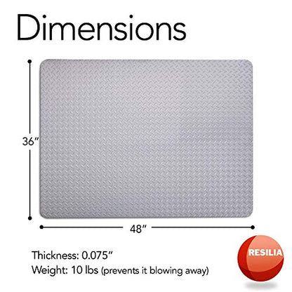 RESILIA Garage Mat, Prevents Stains Decorative Embossed Diamond Plate Pattern Black, 3 Feet x 4 Feet, Made in The USA