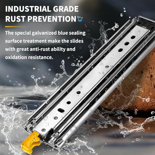 YENUO Heavy Duty Drawer Slides with Lock 12 14 16 18 20 22 24 26 28 30 32 34 36 38 40 44 48 52 56 60 Inch Full Extension Side Mount Ball Bearing Locking Rails Track Glides Runners Load 500 Lbs 1 Pair - size: 12 Inch, style: Load:500 lb (With lock) -W:76mm