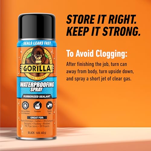 Gorilla Waterproof Patch & Seal Rubberized Sealant Spray, Black, 16 Ounce (Pack of 6) - Seals Out Water, Air, and Moisture - color: Black, size: 6 - Pack