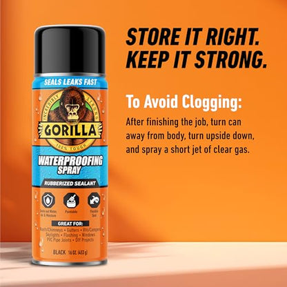 Gorilla Waterproof Patch & Seal Rubberized Sealant Spray, Black, 16 Ounce (Pack of 6) - Seals Out Water, Air, and Moisture - color: Black, size: 6 - Pack