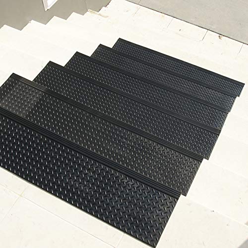 Rubber-Cal 10-104-015-6pk Diamond-Plate 10" x 48"-6 Pack Commercial Step Mats, Black - size: 10" x 48"