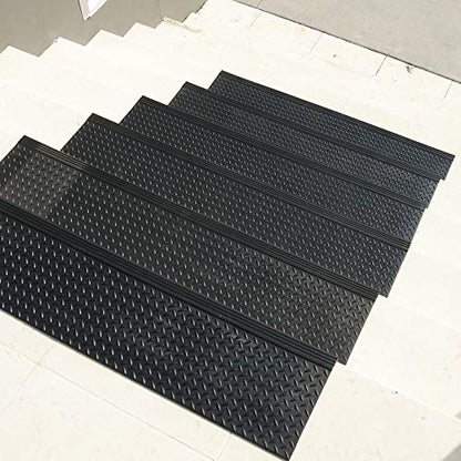 Rubber-Cal 10-104-015-6pk Diamond-Plate 10" x 48"-6 Pack Commercial Step Mats, Black - size: 10" x 48"
